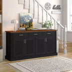 Buffet de rangement cannelé moderne Panipeachy de 160 cm, avec 4 portes et 3 tiroirs, pour salon, salle à manger ou entrée