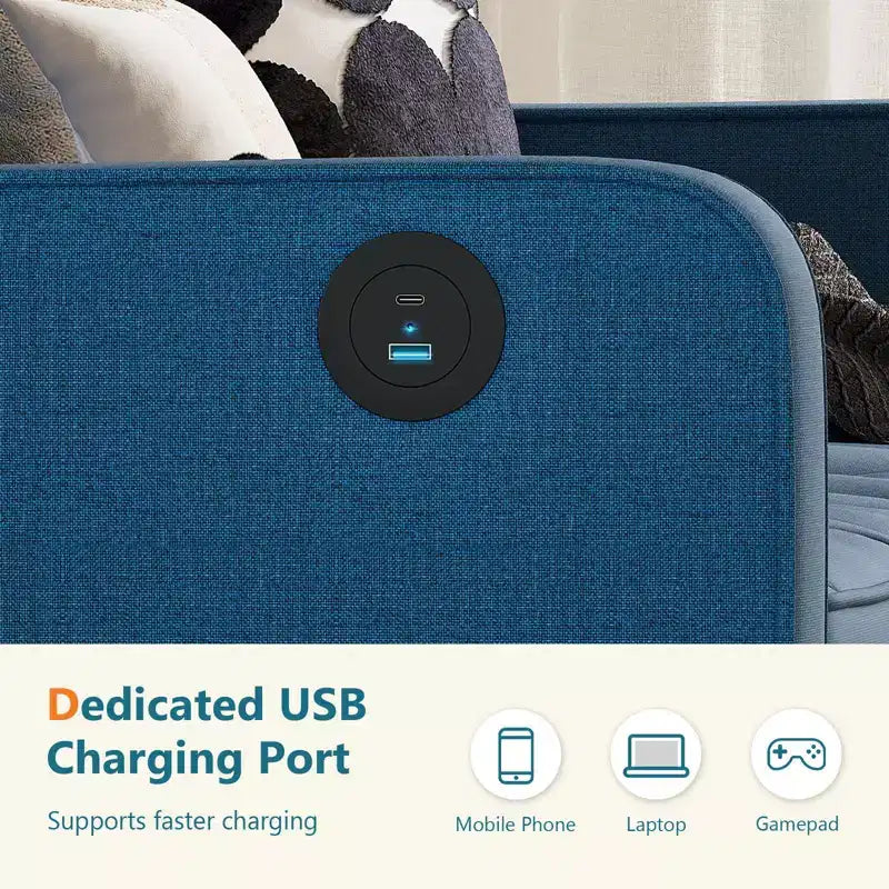 Canapé de salon moderne TYBOATLE avec port de chargement USB, canapé rembourré de style Mid-Century avec inclinaison ergonomique à 105° et ressorts ensachés de soutien
