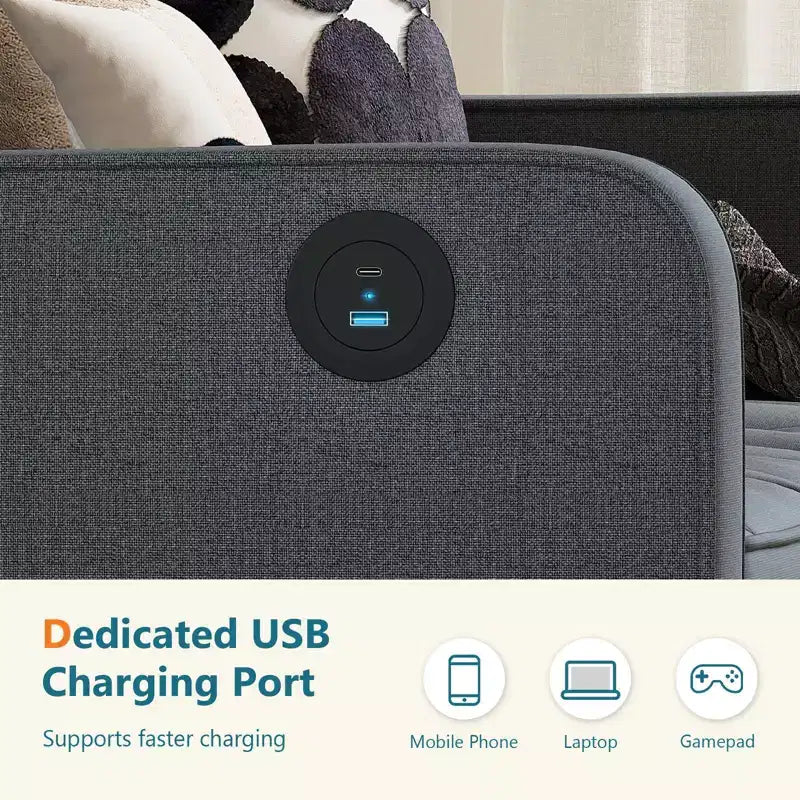 Canapé de salon moderne TYBOATLE avec port de chargement USB, canapé rembourré de style Mid-Century avec inclinaison ergonomique à 105° et ressorts ensachés de soutien