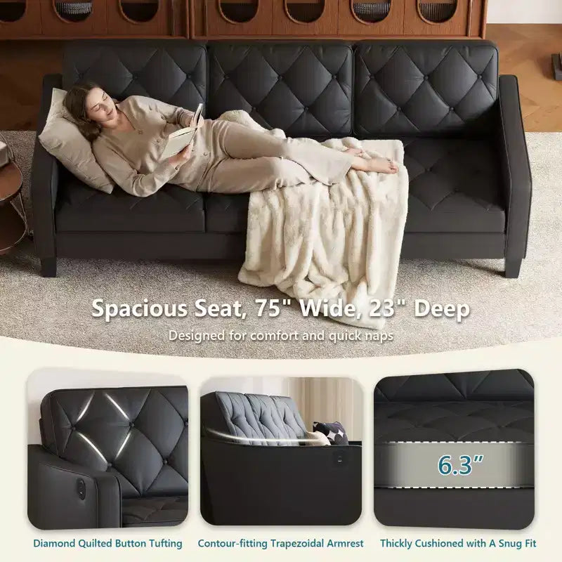 Canapé de salon moderne TYBOATLE avec port de chargement USB, canapé rembourré de style Mid-Century avec inclinaison ergonomique à 105° et ressorts ensachés de soutien