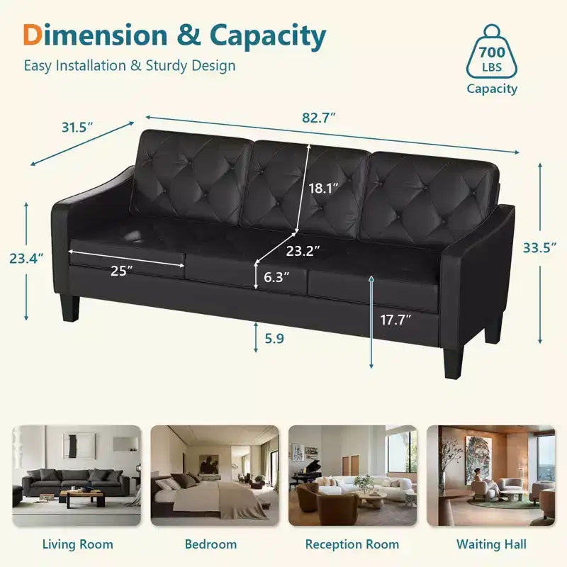 Canapé de salon moderne TYBOATLE avec port de chargement USB, canapé rembourré de style Mid-Century avec inclinaison ergonomique à 105° et ressorts ensachés de soutien
