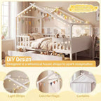Lit double Costway avec 2 tiroirs de rangement, cadre de lit en forme de maison pour enfants et adolescents Blanc/Naturel