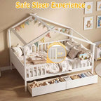 Lit double Costway avec 2 tiroirs de rangement, cadre de lit en forme de maison pour enfants et adolescents Blanc/Naturel