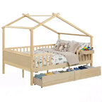 Lit double Costway avec 2 tiroirs de rangement, cadre de lit en forme de maison pour enfants et adolescents Blanc/Naturel