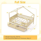 Lit double Costway avec 2 tiroirs de rangement, cadre de lit en forme de maison pour enfants et adolescents Blanc/Naturel