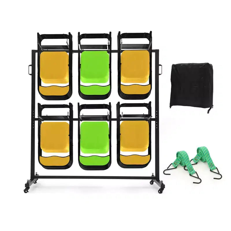 GustoWave Folding Chair Rack, 800 LBS Capacity, Chair Cart for 84 Chairs or 12 Tables & 42 Chairs, with Rubber Wheels and Weatherproof Cover
