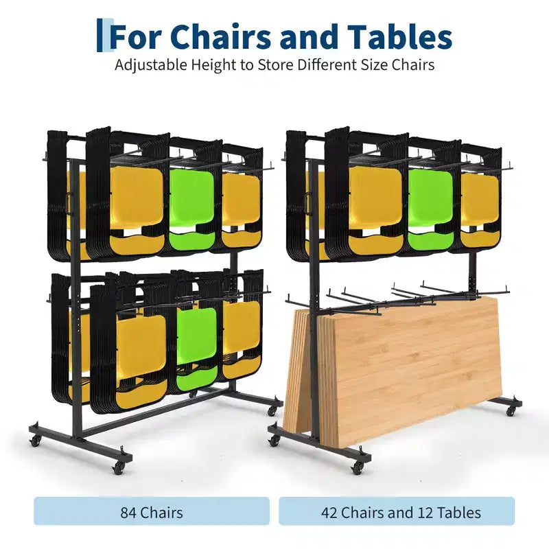 GustoWave Chariot de Rangement Pliant pour Chaises, Capacité de 360 kg, Chariot de Transport pour 84 Chaises ou 12 Tables et 42 Chaises, avec Roues en Caoutchouc et Housse de Protection contre les Intempéries