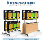 GustoWave Chariot de Rangement Pliant pour Chaises, Capacité de 360 kg, Chariot de Transport pour 84 Chaises ou 12 Tables et 42 Chaises, avec Roues en Caoutchouc et Housse de Protection contre les Intempéries