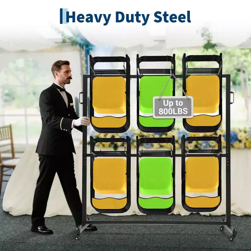 GustoWave Chariot de Rangement Pliant pour Chaises, Capacité de 360 kg, Chariot de Transport pour 84 Chaises ou 12 Tables et 42 Chaises, avec Roues en Caoutchouc et Housse de Protection contre les Intempéries