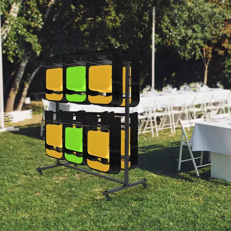 GustoWave Chariot de Rangement Pliant pour Chaises, Capacité de 360 kg, Chariot de Transport pour 84 Chaises ou 12 Tables et 42 Chaises, avec Roues en Caoutchouc et Housse de Protection contre les Intempéries