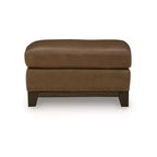 Signature Design by Ashley Brendola Ottoman, Top Grain Leather Cushion with Nailhead Trim, Amber