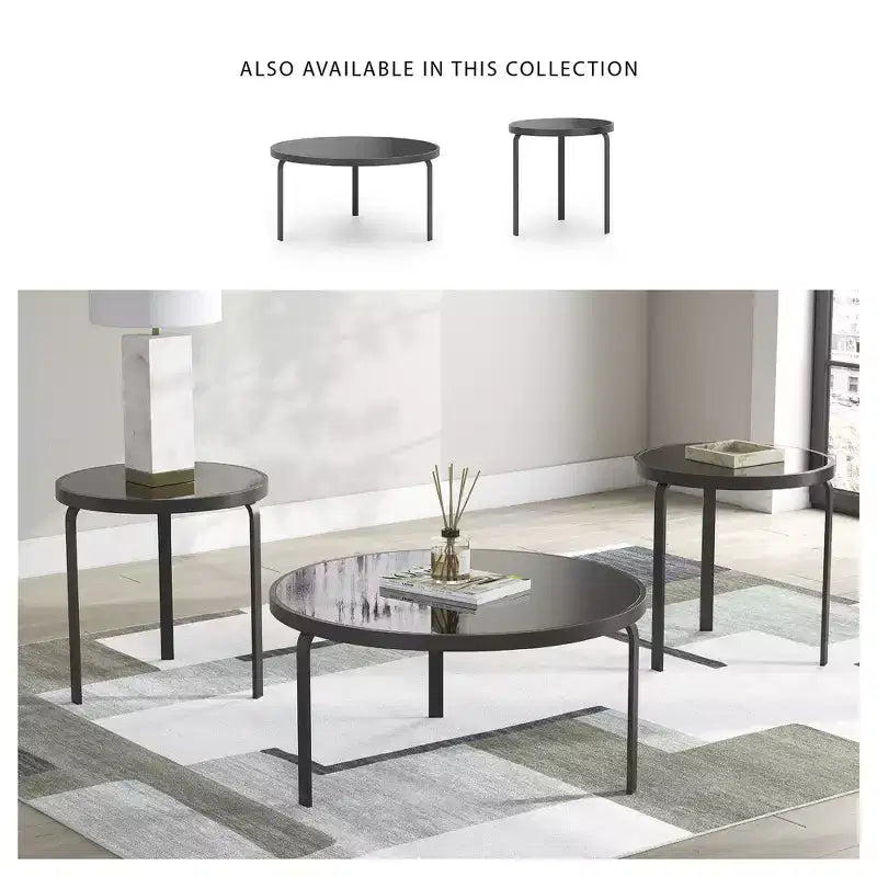 Signature Design by Ashley Dorylin Occasional Table Set, Coffee Table and 2 End Tables, Black Metal and Glass