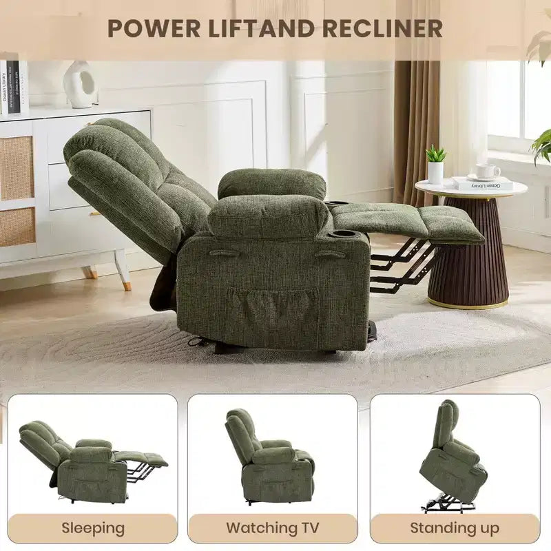 Oversized Power Lift Recliner Chair for Elderly,135Adjustable Lay Flat Lift Chair Electric Recliner Chairs, 2 Cup Holders and Stand Assist