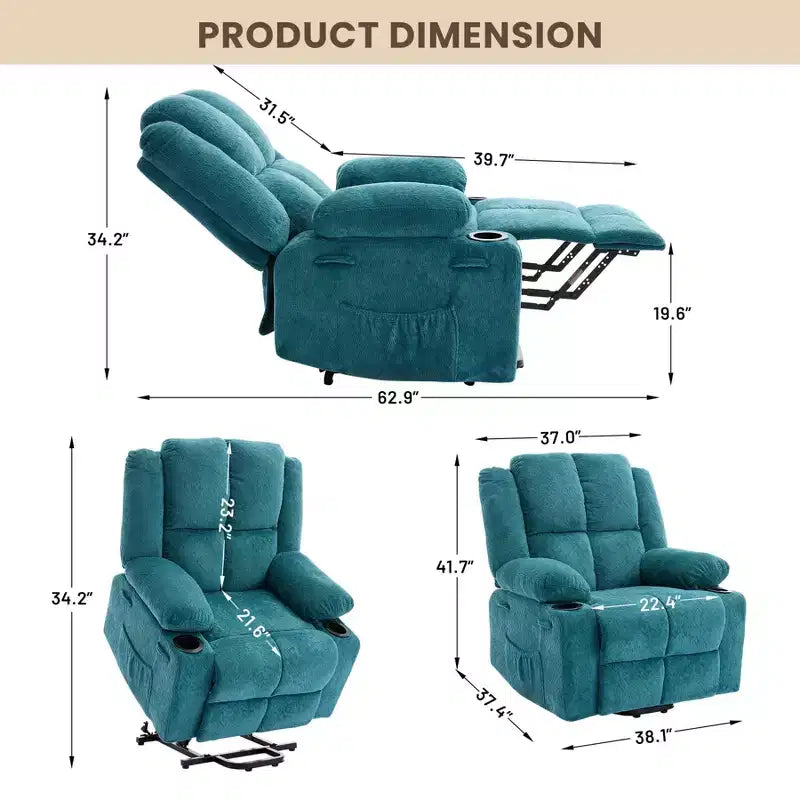 Oversized Power Lift Recliner Chair for Elderly,135Adjustable Lay Flat Lift Chair Electric Recliner Chairs, 2 Cup Holders and Stand Assist