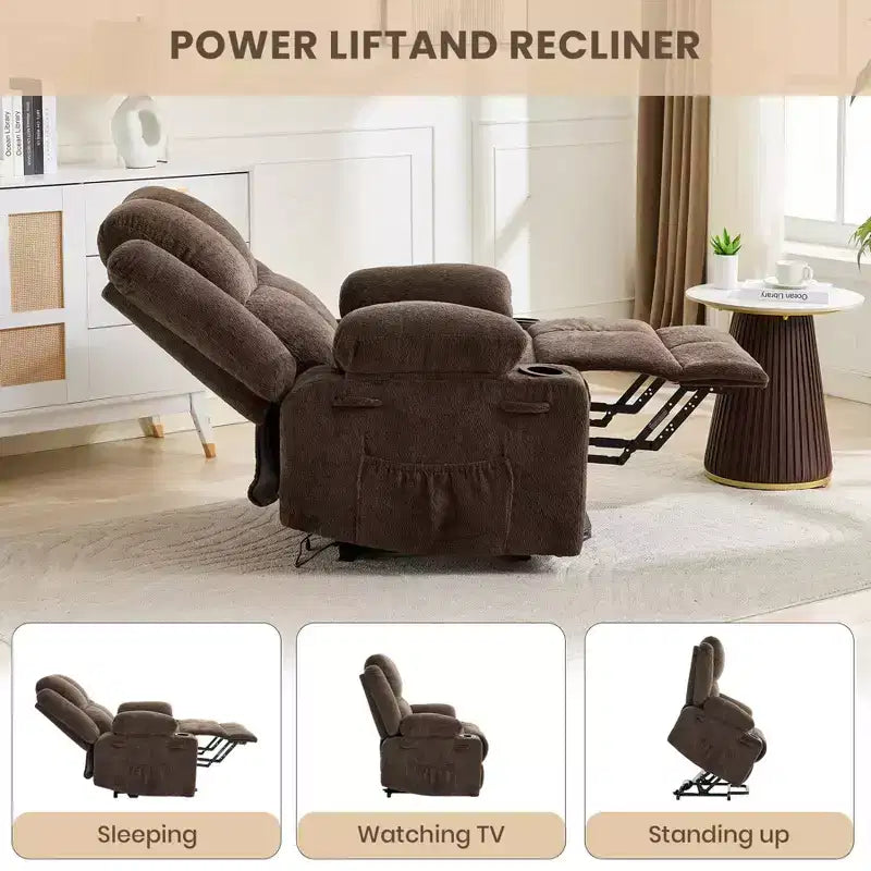 Oversized Power Lift Recliner Chair for Elderly,135Adjustable Lay Flat Lift Chair Electric Recliner Chairs, 2 Cup Holders and Stand Assist