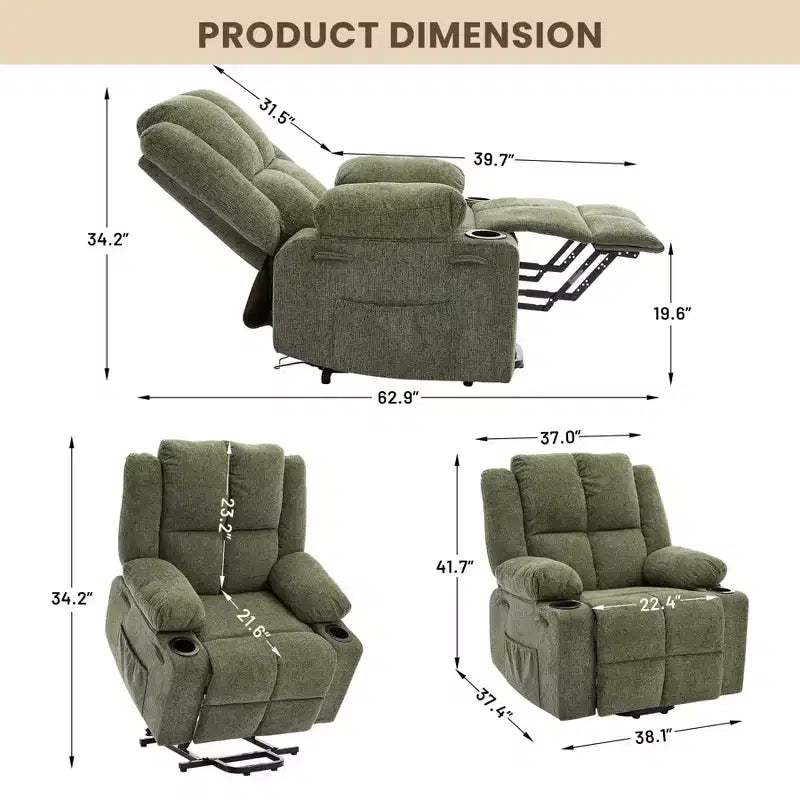 Oversized Power Lift Recliner Chair for Elderly,135Adjustable Lay Flat Lift Chair Electric Recliner Chairs, 2 Cup Holders and Stand Assist