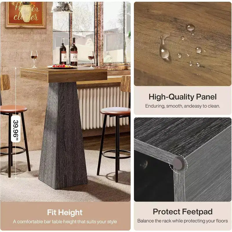 Lantine Square Bar Table, 39.96 High Pub Table, Small Home Bar Unit for Dining, Coffee, Cocktail, Small Space, Kitchen, (Only Table)