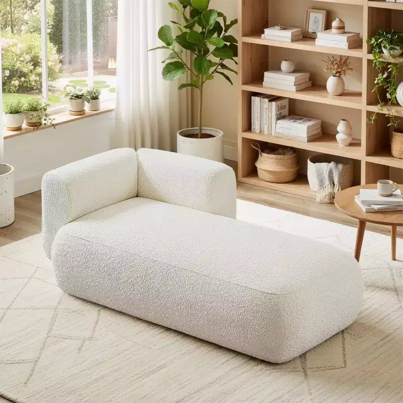 Chaise longue moderne rembourrée en mousse haute densité, assise élégante et stylée, canapé douillet en bouclé pour salon ou chambre-Panipeachy