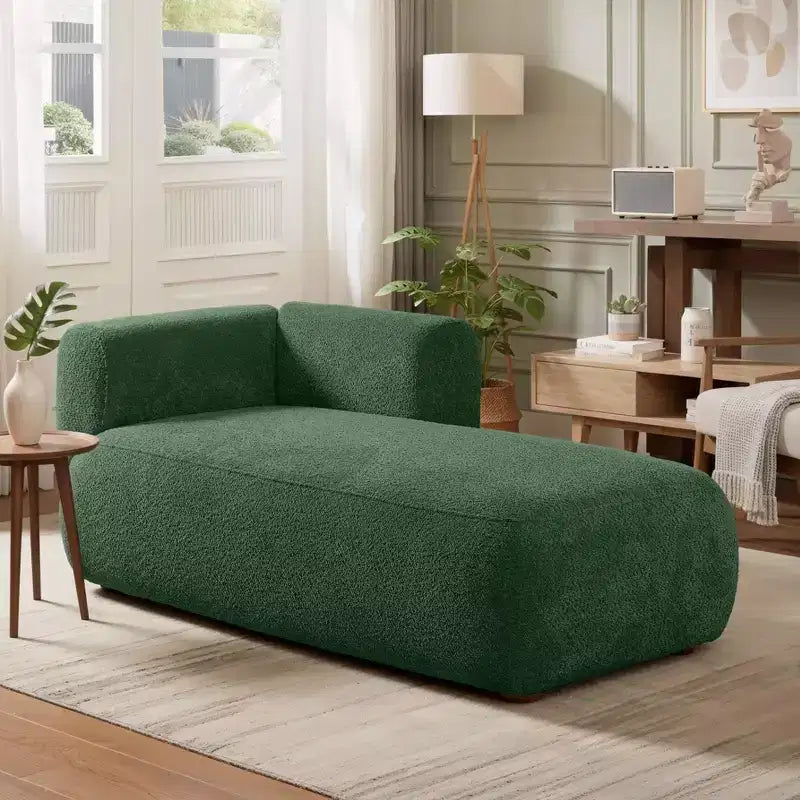 Chaise longue moderne rembourrée en mousse haute densité, assise élégante et stylée, canapé douillet en bouclé pour salon ou chambre-Panipeachy