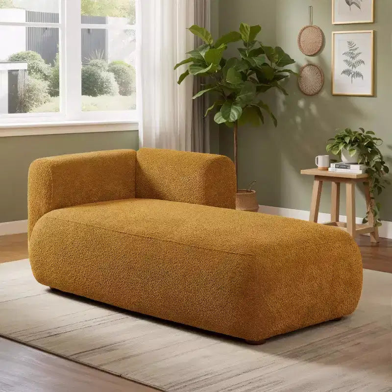 Chaise longue moderne rembourrée en mousse haute densité, assise élégante et stylée, canapé douillet en bouclé pour salon ou chambre-Panipeachy