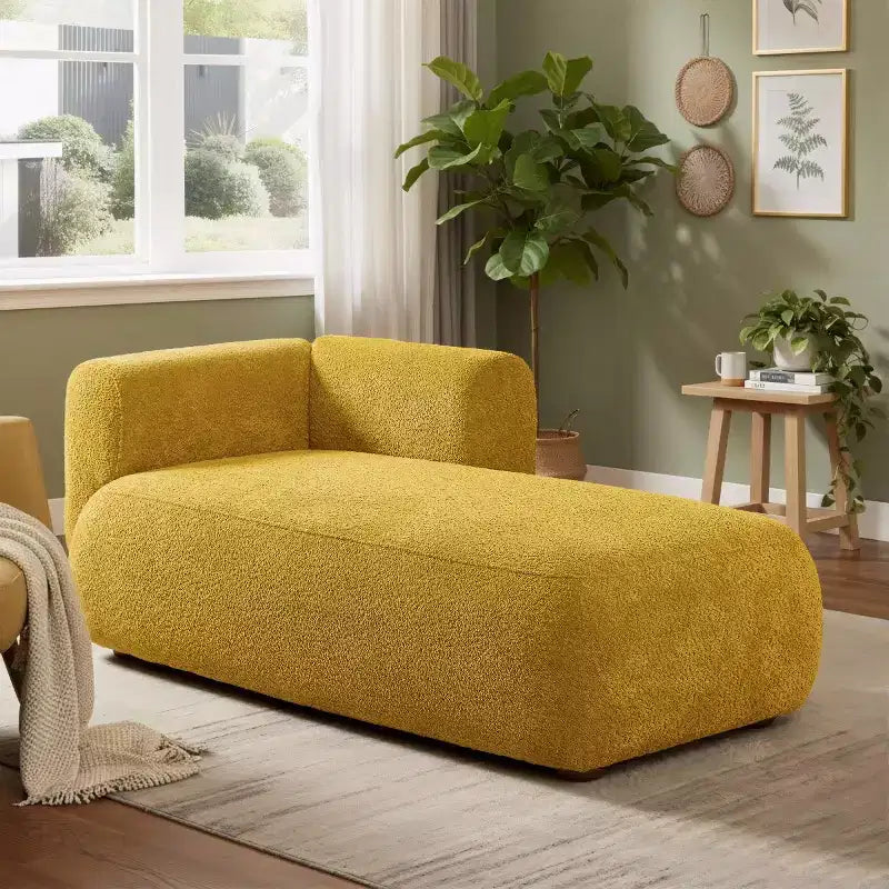 Chaise longue moderne rembourrée en mousse haute densité, assise élégante et stylée, canapé douillet en bouclé pour salon ou chambre-Panipeachy
