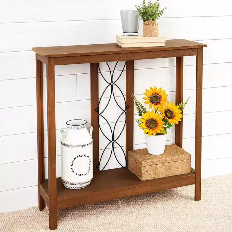 The Lakeside Collection Decorative Wood-Like Console Table or Matching Shelf with Metal Scroll -