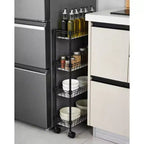Chariot de rangement à roulettes en métal mince à 3 ou 4 niveaux avec paniers, organisateur réglable peu encombrant pour cuisine, bureau, salle de bain, garage, noir