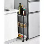 Chariot de rangement à roulettes en métal mince à 3 ou 4 niveaux avec paniers, organisateur réglable peu encombrant pour cuisine, bureau, salle de bain, garage, noir