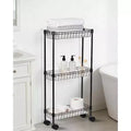 Slim 3-Tier/4-Tier Metal Rolling Storage Cart with Wheels & Baskets, Adjustable Space-Saving Organizer for Kitchen Office Bathroom Garage, Black