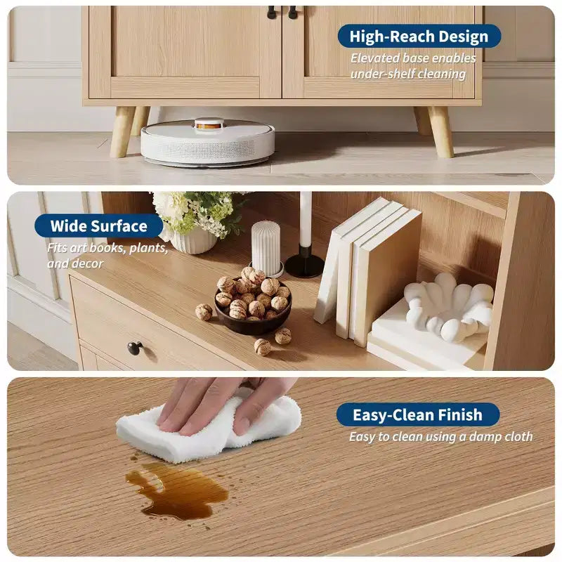Buffet en bois naturel avec tiroir et portes, étagères ouvertes autoportantes pour salon, salle à manger