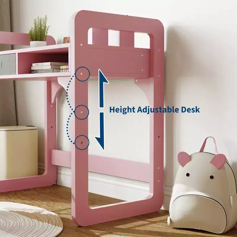 Adjustable Kids Desk and Chair Set, with Cloth Drawers and Pen Holder, Wooden Study Table, for Reading, Homework, Writing
