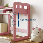 Adjustable Kids Desk and Chair Set, with Cloth Drawers and Pen Holder, Wooden Study Table, for Reading, Homework, Writing