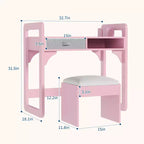 Adjustable Kids Desk and Chair Set, with Cloth Drawers and Pen Holder, Wooden Study Table, for Reading, Homework, Writing