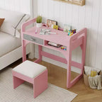 Adjustable Kids Desk and Chair Set, with Cloth Drawers and Pen Holder, Wooden Study Table, for Reading, Homework, Writing