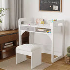 Adjustable Kids Desk and Chair Set, with Cloth Drawers and Pen Holder, Wooden Study Table, for Reading, Homework, Writing