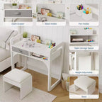Adjustable Kids Desk and Chair Set, with Cloth Drawers and Pen Holder, Wooden Study Table, for Reading, Homework, Writing