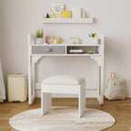 Adjustable Kids Desk and Chair Set, with Cloth Drawers and Pen Holder, Wooden Study Table, for Reading, Homework, Writing