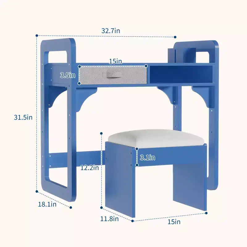 Adjustable Kids Desk and Chair Set, with Cloth Drawers and Pen Holder, Wooden Study Table, for Reading, Homework, Writing
