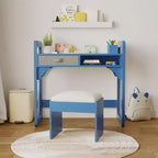 Adjustable Kids Desk and Chair Set, with Cloth Drawers and Pen Holder, Wooden Study Table, for Reading, Homework, Writing