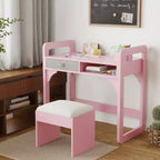 Adjustable Kids Desk and Chair Set, with Cloth Drawers and Pen Holder, Wooden Study Table, for Reading, Homework, Writing