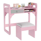 Adjustable Kids Desk and Chair Set, with Cloth Drawers and Pen Holder, Wooden Study Table, for Reading, Homework, Writing