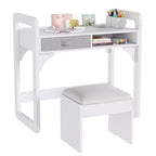 Adjustable Kids Desk and Chair Set, with Cloth Drawers and Pen Holder, Wooden Study Table, for Reading, Homework, Writing