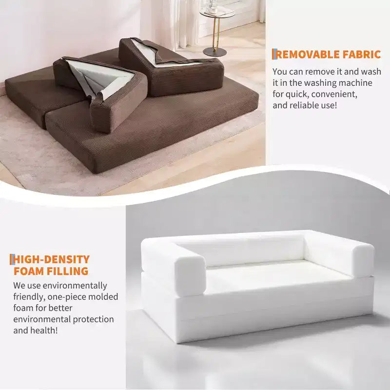 Canapé-lit convertible modulable en velours côtelé de 78,7 po avec oreiller, accoudoirs et dossier – peu encombrant, multiposition