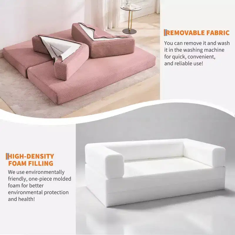 Canapé-lit convertible modulable en velours côtelé de 78,7 po avec oreiller, accoudoirs et dossier – peu encombrant, multiposition