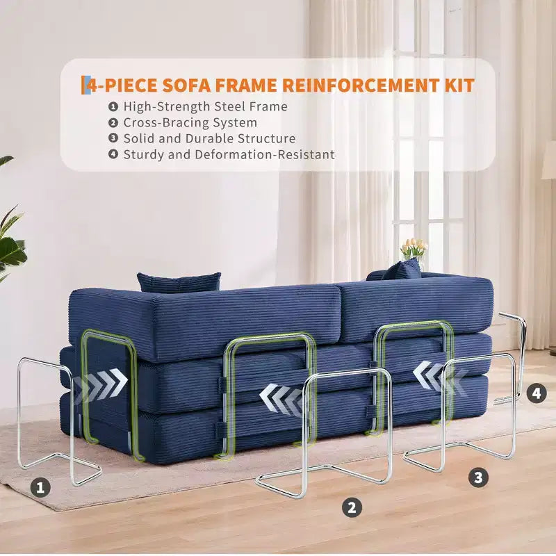 Canapé-lit convertible modulable en velours côtelé de 78,7 po avec oreiller, accoudoirs et dossier – peu encombrant, multiposition