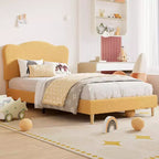 Cadre de lit entièrement tapissé avec tête de lit Tissu polaire, lattes en bois, pas de sommier à ressorts, plateforme métallique pour enfants et adultes
