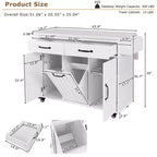 HomyCasa Kitchen Island Cart with Tilt-Out Trash Storage and Rolling Wheels, White