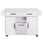 HomyCasa Kitchen Island Cart with Tilt-Out Trash Storage and Rolling Wheels, White