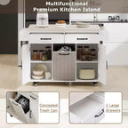 HomyCasa Kitchen Island Cart with Tilt-Out Trash Storage and Rolling Wheels, White