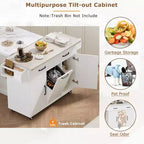 HomyCasa Kitchen Island Cart with Tilt-Out Trash Storage and Rolling Wheels, White